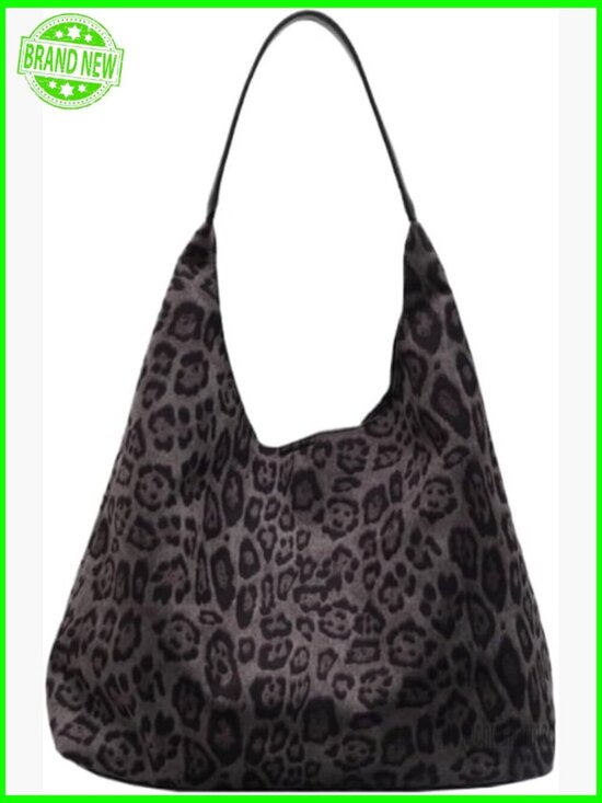 Handbags - Large Capacity Leopard Print Tote Bag, Shoulder Strap, Polyester Blend